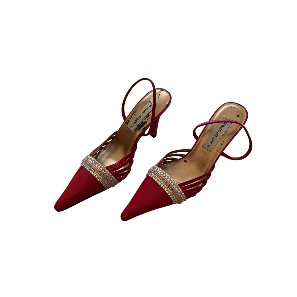 Slingback Heels Y2K Glam Monzo & Franco Women 9 Red Beaded Pointed Toe Vintage
